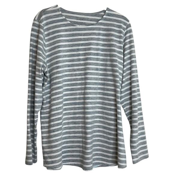 J Jill Pure Jill Womens Shirttail Tee PL Gray White Striped Knit Long Sleeve - Picture 1 of 10
